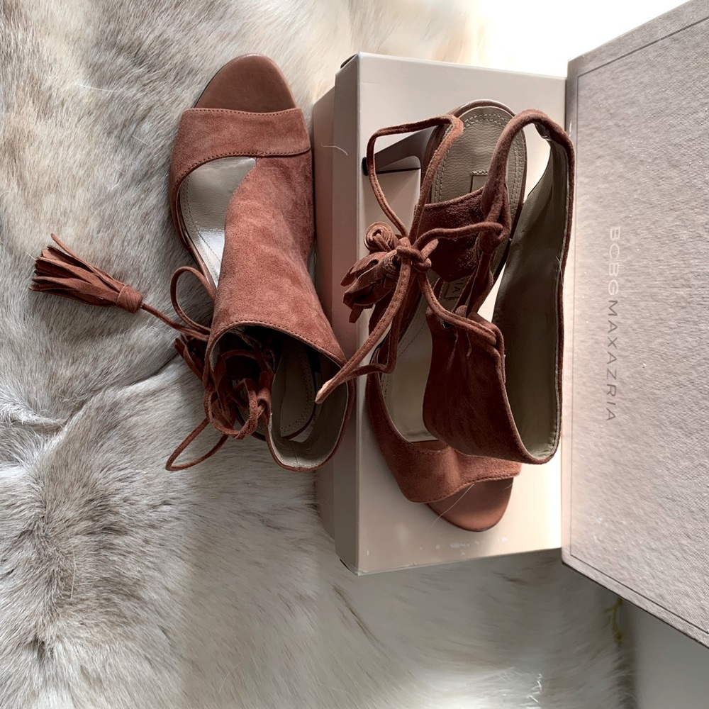 Bcbgmaxazria Tassel suede bootie open toe  brown  7.5  has been used one time.